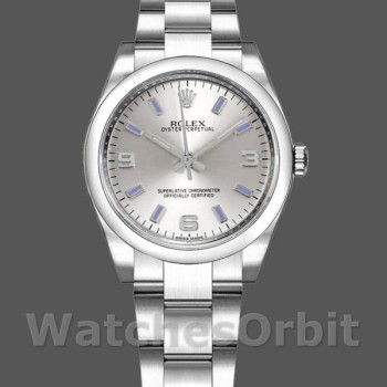 Replica Rolex Oyster Perpetual 31mm voor dames-177200-Zilveren wijzerplaat-blauwe markeringen Zilver