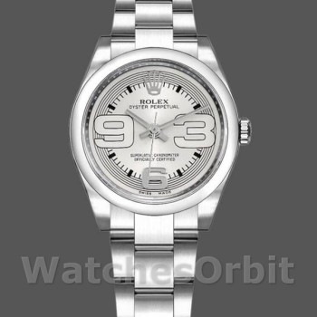 Replica Rolex Oyster Perpetual 31mm voor dames-177200-Silver Maxi Arabic Dial Zilver