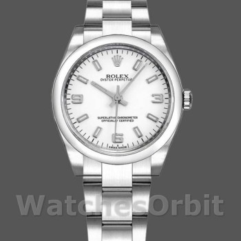 Replica Dames Rolex Oyster Perpetual 31mm-177200-Witte Arabische Wijzerplaat-Oyster Armband Wit