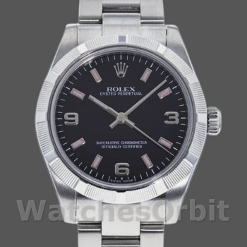 Replica Rolex Oyster Perpetual 31mm voor dames-177210-Zwarte wijzerplaat-Roze Baton Zwart