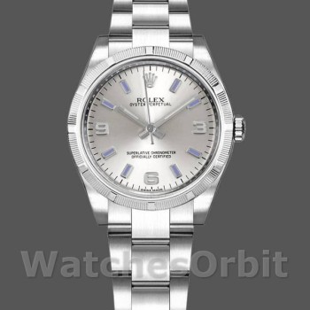 Replica Rolex Oyster Perpetual 31mm voor dames-177210-Zilveren wijzerplaat-blauwe uurmarkeringen Zilver