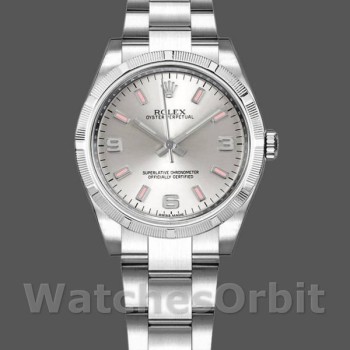 Replica Rolex Oyster Perpetual 31mm voor dames-177210-Zilveren wijzerplaat-Roze uurmarkeringen Zilver