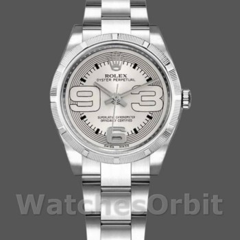 Replica Rolex Oyster Perpetual 31mm voor dames-177210-Silver Maxi Arabic Dial Zilver