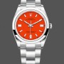 Replica Rolex Oyster Perpetual-126000 0007, Oystersteel, Koraal Rode Wijzerplaat, Oysterband Rood