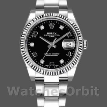Replica Rolex Oyster Perpetual Date 34mm Unisex-115234-Zwarte Diamanten Wijzerplaat