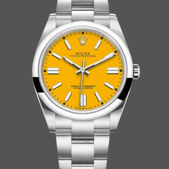 Replica Heren Rolex Oyster Perpetual-124300, Oystersteel, gele wijzerplaat Gele wijzerplaat