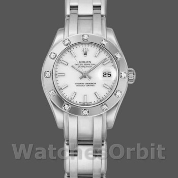 Replica Rolex Pearlmaster 29mm voor dames-80319-Witte wijzerplaat Luxe