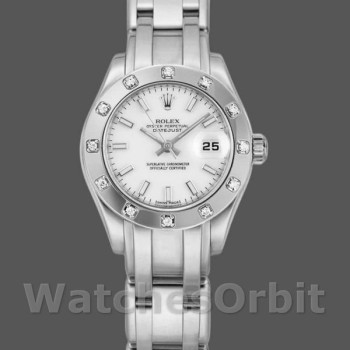 Replica Rolex Pearlmaster 29mm voor dames-80319-Witte wijzerplaat Luxe