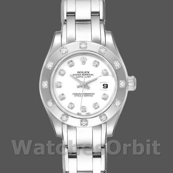 Replica Rolex Pearlmaster 29mm voor dames-80319-Witte wijzerplaat-Diamant Luxe