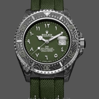 Replica Heren Rolex Sea-Dweller DIW Carbon HUNTER 43MM Arabische cijfers Groene Wijzerplaat