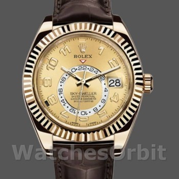 Replica Rolex Sky-Dweller 42mm Heren-326138-Champagne Arabische Wijzerplaat-Geel Goud