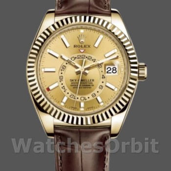 Replica Rolex Sky-Dweller 42mm Heren-326138-Champagne Wijzerplaat-Geel Goud<br />