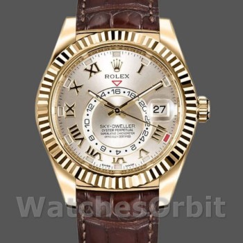 Replica Rolex Sky-Dweller 42mm Heren-326138-Sunray Silver Dial-Geel Goud Zilver<br />