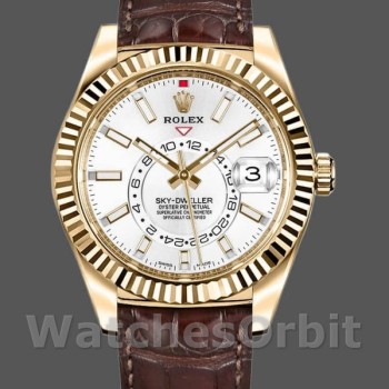 Replica Rolex Sky-Dweller 42mm Heren-326138-Witte Wijzerplaat-Geel Goud Wit