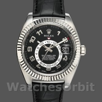 Replica Rolex Sky-Dweller 42mm heren-326139-zwarte wijzerplaat-leren band zwart