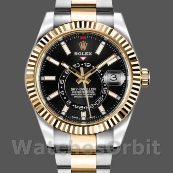 Replica Rolex Sky-Dweller 42mm Heren-326933-Zwarte Wijzerplaat-Roestvrij Staal Luxe