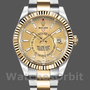 Replica Rolex Sky-Dweller 42mm Heren-326933-Champagne Wijzerplaat-Roestvrij Staal Champagne