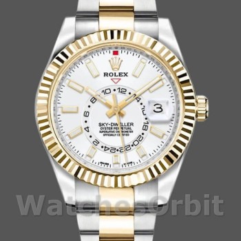 Replica Rolex Sky-Dweller 42mm Heren-326933-Roestvrij Staal-Witte Wijzerplaat Wit
