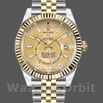 Replica Rolex Sky-Dweller 42mm Heren-326933-Roestvrij Staal & Geelgoud-Kampagne Wijzerplaat Champagne