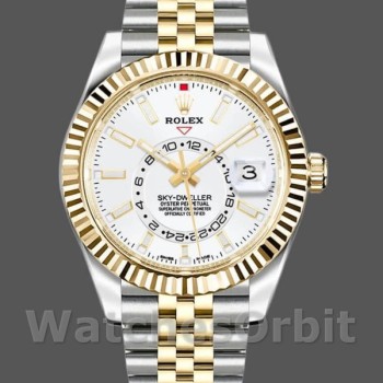 Replica Rolex Sky-Dweller 42mm Heren-326933-Roestvrij Staal & Geelgoud-Witte Wijzerplaat Wit