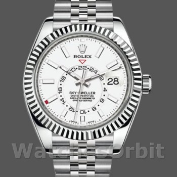 Replica Rolex Sky-Dweller 42mm Heren-326934-Gefleerde rand-Witte wijzerplaat Wit