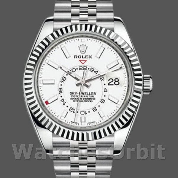 Replica Rolex Sky-Dweller 42mm Heren-326934-Gefleerde rand-Witte wijzerplaat Wit