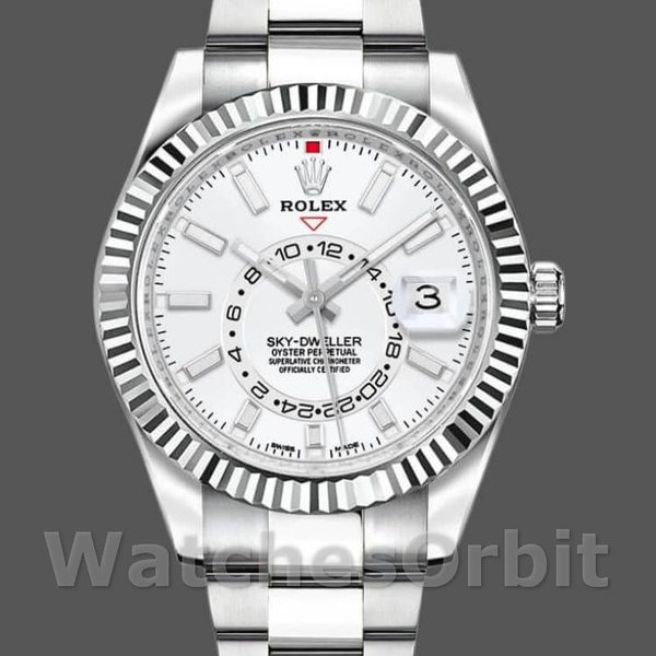Replica Rolex Sky-Dweller 42mm Heren-326934-Roestvrij Staal-Witte Wijzerplaat Wit