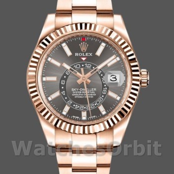Replica Rolex Sky-Dweller 42mm Heren-326935-Everose Goud-Donker Rhodium Stick Dial Donker Rhodium <br />