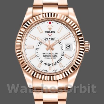 Replica Rolex Sky-Dweller 42mm Heren-326935-Rose Gold-White Dial Wit