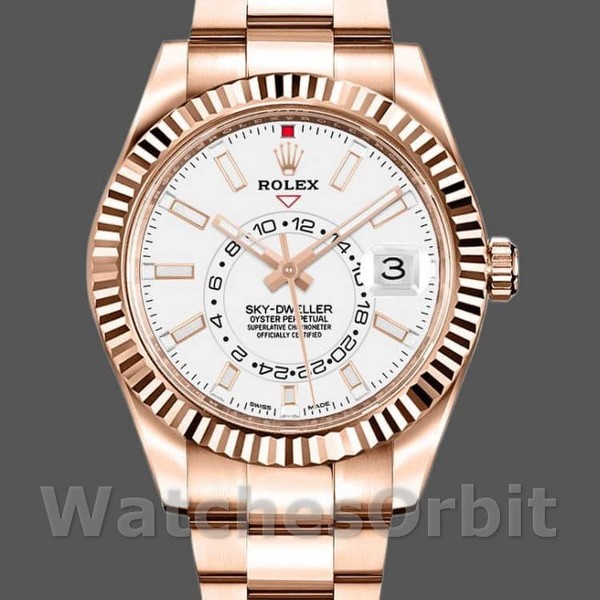 Replica Rolex Sky-Dweller 42mm Heren-326935-Rose Gold-White Dial Wit