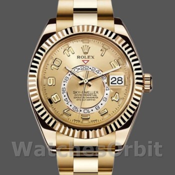 Replica Rolex Sky-Dweller 42mm Heren-326938 Geelgoud-Kampanje Arabische Wijzerplaat<br />