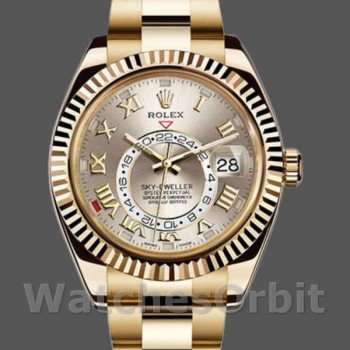 Replica Rolex Sky-Dweller 42mm Heren-326938 Geelgoud-Zilveren Wijzerplaat Zilver