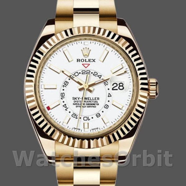 Replica Rolex Sky-Dweller 42mm Heren-326938 Geelgoud-Witte Wijzerplaat Wit