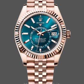 Replica Heren Rolex Sky-Dweller 42-m336935 0005, Evergoud, Blauwgroene wijzerplaat, Blauwgroene wijzerplaat voor heren