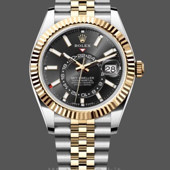 Replica Heren Rolex Sky Dweller 42mm Geelgoud Oyster M336933 0004 Heren Zwarte Wijzerplaat