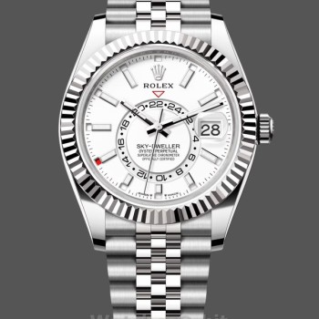 Replica Heren Rolex Sky Dweller 42mm Witte wijzerplaat Geribbelde lunette M336934 0004