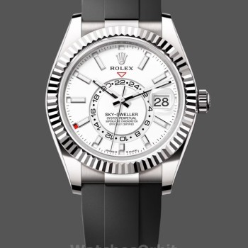 Replica Heren Rolex Sky-Dweller 42-M336239 0003, Witgoud, Witte wijzerplaat, Oysterflex Witte wijzerplaat