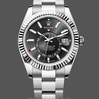 Replica Heren Rolex Sky Dweller 42mm Witte Rolesor Zwarte Wijzerplaat M336934 0007 Heren Zwarte Wijzerplaat