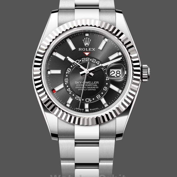 Replica Heren Rolex Sky Dweller 42mm Witte Rolesor Zwarte Wijzerplaat M336934 0007 Heren Zwarte Wijzerplaat