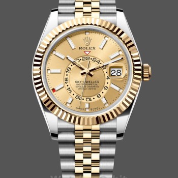 Replica Heren Rolex Sky Dweller 42mm Champagne wijzerplaat Jubilee M336933 0002 Luxe heren wijzerplaat Champagne