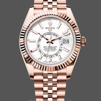 Replica Heren Rolex Sky-Dweller 42-m336935 0007, Intense White Dial, Fluted Bezel, Jubilee Armband Intense White Dial