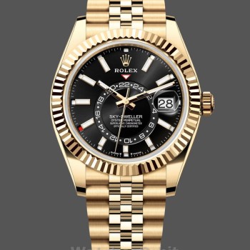 Replica Heren Rolex Sky-Dweller 42-m336938 0005, 42mm, 18K geelgoud, zwarte wijzerplaat Zwarte wijzerplaat