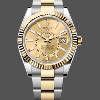 Replica Heren Rolex Sky-Dweller-336933 0001, 42mm, Geelgoud, Champagne wijzerplaat Champagne wijzerplaat