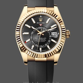 Replica Heren Rolex Sky-Dweller-m336238 0002, 42mm, Geelgoud, Zwarte Wijzerplaat, Heren Zwart