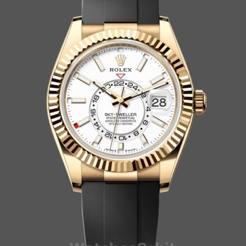 Replica Heren Rolex Sky-Dweller-m336238 0003, 42mm, Geelgoud, Witte wijzerplaat, Witte wijzerplaat voor heren