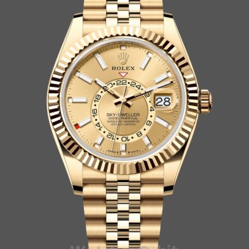 Replica Rolex Sky-Dweller 42mm Heren-m336938-0004 Geelgoud-Kampagnekleurige Wijzerplaat Champagne