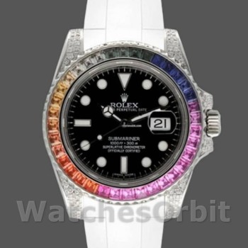 Replica Rolex Submariner 40mm Heren-116610-Zwarte Wijzerplaat-Witte Rubber Band Zwart