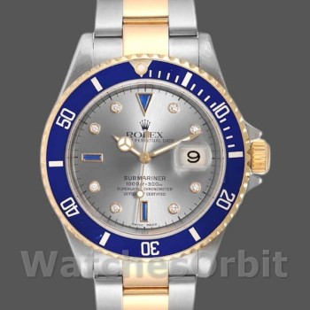 Replica Rolex Submariner 40mm Heren-16613-Staal & Goud-Diamant Saffier Serti Wijzerplaat Zilver Serti <br />