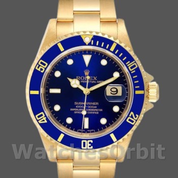 Replica Rolex Submariner 40mm Heren-16618-Geel Goud-Blauwe Wijzerplaat Blauw