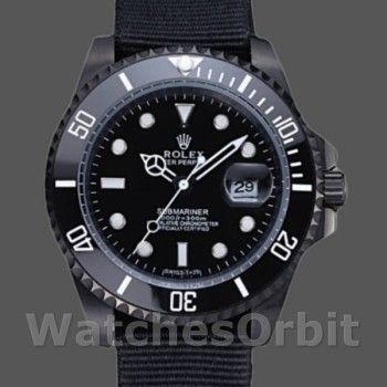 Replica Rolex Submariner 40mm Heren-622006-Zwarte Nylon Band-Zwarte Wijzerplaat Zwart